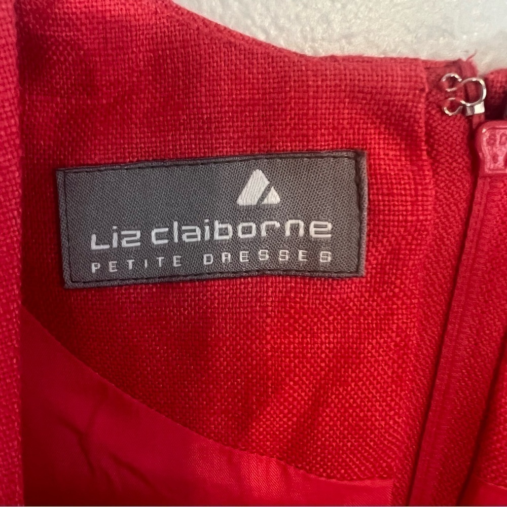 NEW Liz Claiborne 100% Linen Shift Dress Gold Studs Square Neck Petite Sz 2 Red - Picture 7 of 15